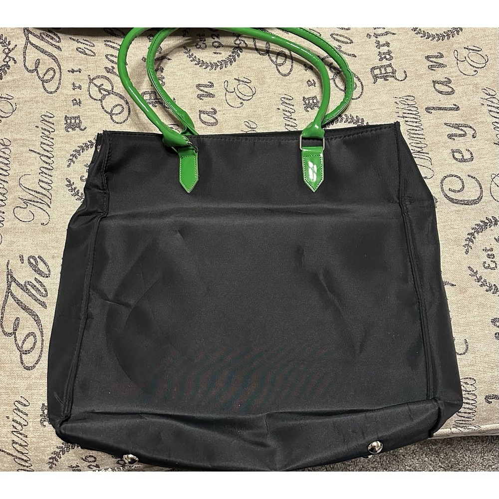 Arbonne Tote Bag Women's Black Green Nylon Shopper Laptop Carryall Flaw - Picture 2 of 6